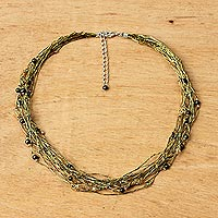 Pearl and peridot torsade necklace, 'River of Green' - Peridot and Pearl Torsade Necklace
