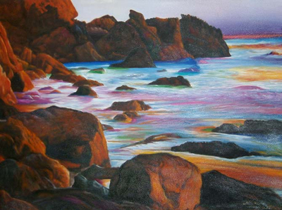 'Playa Crepúsculo' (2005) - Pintura al óleo de paisaje original