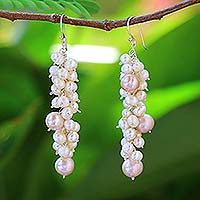 Pendientes de racimo de perlas, 'Pink Cluster' - Pendientes de perlas de comercio justo