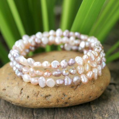Pearl wrap bracelet, 'Rose Solstice' - Pearl wrap bracelet