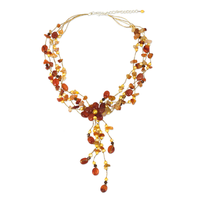 Floral Beaded Carnelian Necklace from Thailand