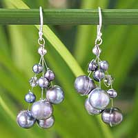Pendientes de cascada de perlas, 'Liquorice Candyfloss' - Pendientes de cascada de perlas
