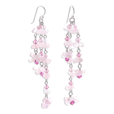Rose quartz waterfall earrings, 'Rosy Rain' - Rose Quartz Dangle Earrings