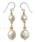 Pearl and carnelian dangle earrings, 'Nature's Melody' - Sterling Silver Pearl Dangle Earrings