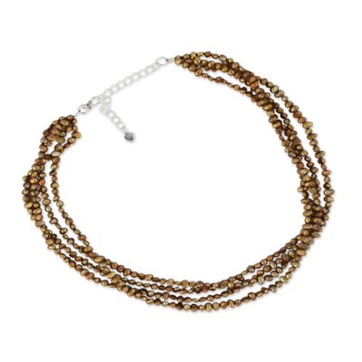 Pearl choker, 'Golden Secrets' - Pearl Choker Necklace