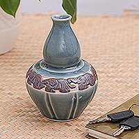Celadon ceramic vase, Elephant Sky Heralds