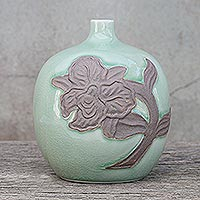 Celadon ceramic vase, 'Green Orchid Bubble' - Celadon ceramic vase