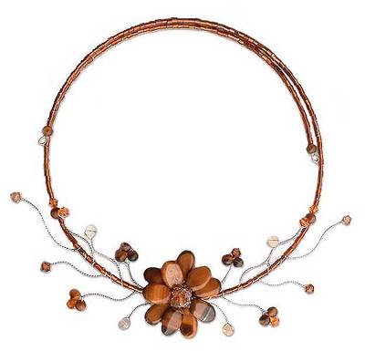 Tiger's eye choker, 'Golden Bouquet' - Handcrafted Floral Beaded Tiger's Eye Necklace