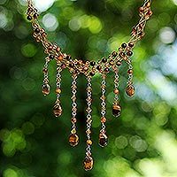 Tiger's eye waterfall necklace, 'Chestnut Shower'