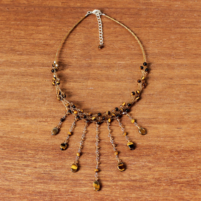 Tiger's eye waterfall necklace, 'Chestnut Shower' - Tiger's Eye Waterfall Necklace