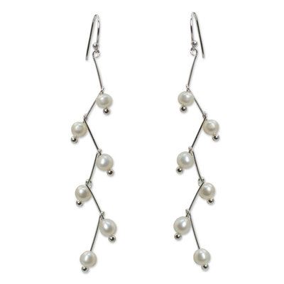 Pearl dangle earrings, 'White Lightning' - Pearl dangle earrings