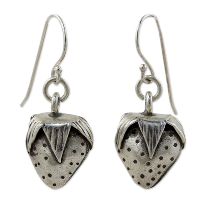 Sterling silver dangle earrings, 'Wild Strawberries' - Sterling silver dangle earrings