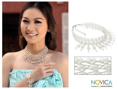 Pearl choker, 'Empire' - Unique Beaded Pearl Necklace