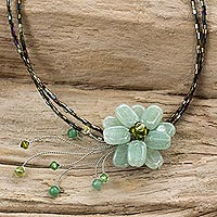 Beaded necklace, 'Verdant Floral Chic' - Thai Floral Aventurine Necklace