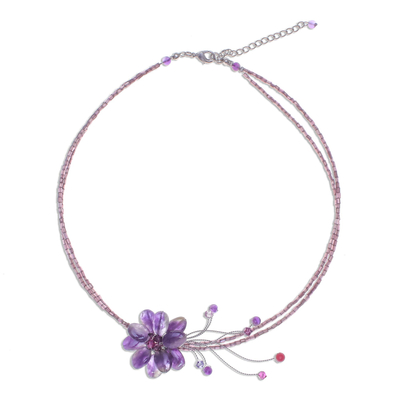 Amethyst and quartzite choker, 'Lilac Floral Chic' - Beaded Amethyst Flower Necklace