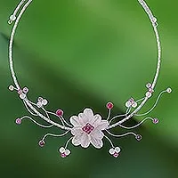 Rose quartz and garnet choker, 'Rose Bouquet'