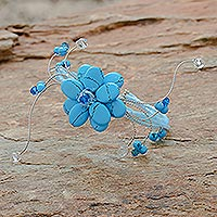 Beaded wrap bracelet, 'Sky Bouquet' - Reconstituted Turquoise Beaded Bracelet