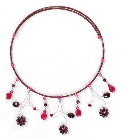 Artisan Crafted Garnet and Glass Beaded Pendant Choker Necklace