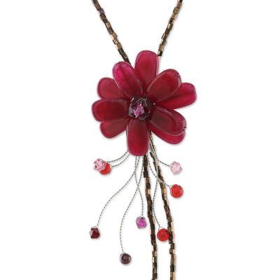Garnet flower necklace, 'Scarlet Splendor' - Garnet flower necklace