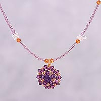 Amethyst and citrine pendant necklace, 'Purple Nosegay' - Amethyst and citrine pendant necklace