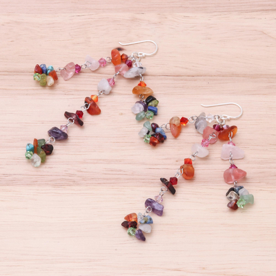 Gemstone earrings, 'Rainbow Rain' - Hand Made Multigem Earrings