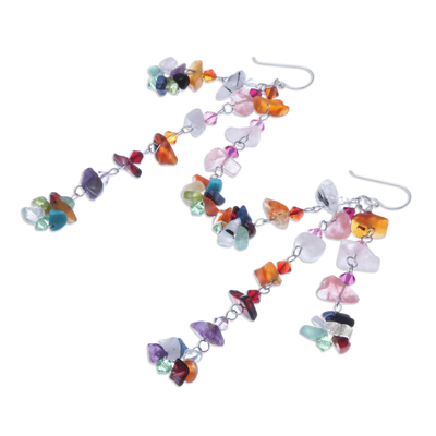 Gemstone earrings, 'Rainbow Rain' - Hand Made Multigem Earrings