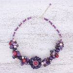 Pearl and amethyst choker, 'Fireside' - Beaded Amethyst and Pearl Necklace