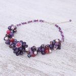 Pearl and amethyst choker, 'Fireside' - Beaded Amethyst and Pearl Necklace