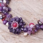 Pearl and amethyst choker, 'Fireside' - Beaded Amethyst and Pearl Necklace