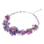 Pearl and amethyst choker, 'Fireside' - Beaded Amethyst and Pearl Necklace