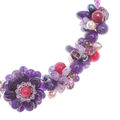 Pearl and amethyst choker, 'Fireside' - Beaded Amethyst and Pearl Necklace