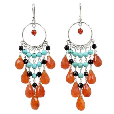 Carnelian chandelier earrings, 'Ginger Ruffles' - Thai Beaded Carnelian Chandelier Earrings