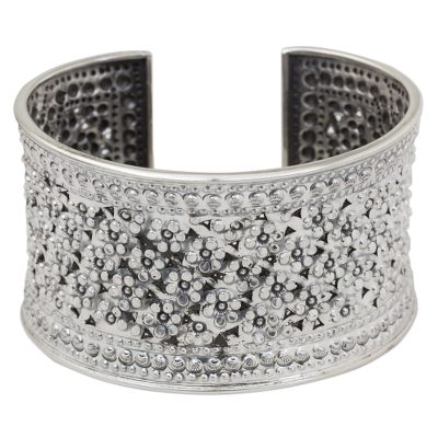 Sterling silver cuff bracelet, 'Meadow in Bloom' - Floral Sterling Silver Cuff Bracelet