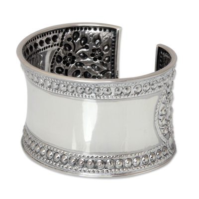 Sterling silver cuff bracelet, 'Jasmine Lake' - Unique Floral Sterling Silver Cuff Bracelet