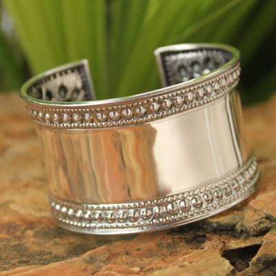 Sterling silver cuff bracelet, 'Jasmine Lake' - Unique Floral Sterling Silver Cuff Bracelet
