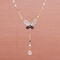Citrine and garnet pendant necklace, 'Butterfly Secrets' - Citrine and Garnet Pendant Necklace