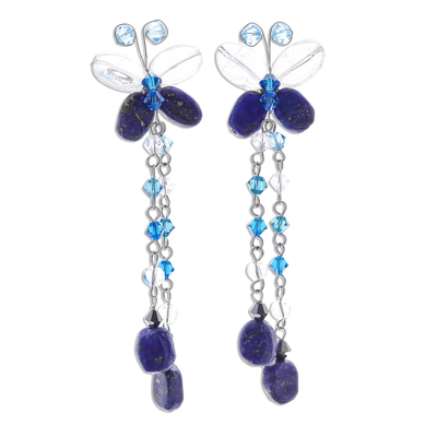 Lapis lazuli waterfall earrings, 'Song of Summer' - Hand Crafted Lapis Lazuli Waterfall Earrings