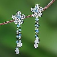 Flower earrings, 'Rosebud Bouquet' - Beaded Flower Earrings Handmade in Thailand