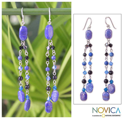 Lapis lazuli earrings, 'Blue Rain Shower' - Fair Trade Lapis Lazuli Dangle Earrings