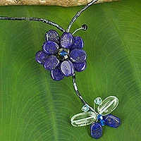 Lapis lazuli flower necklace, 'Song of Summer' - Lapis Lazuli Beaded Necklace from Thailand