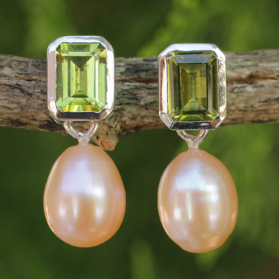 Pearl and peridot drop earrings, Attraction