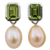 Pearl and peridot drop earrings, 'Attraction' - Pearl and Peridot Drop Earrings thumbail