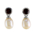 Cultured pearl and garnet drop earrings, 'Halo Light' - Hand Crafted Garnet and Cultured Pearl Earrings thumbail