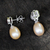 Cultured pearl and garnet drop earrings, 'Halo Light' - Hand Crafted Garnet and Cultured Pearl Earrings (image 2c) thumbail