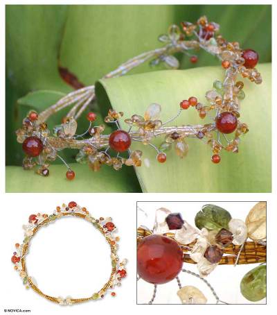 Citrine and carnelian choker, 'Summer Forest' - Citrine and carnelian choker