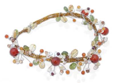 Citrine and carnelian choker, 'Summer Forest' - Citrine and carnelian choker