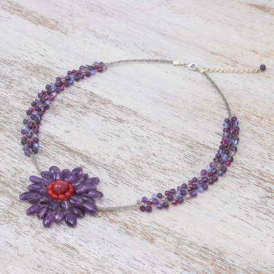 Amethyst flower necklace 'Purple Chrysanthemum'
