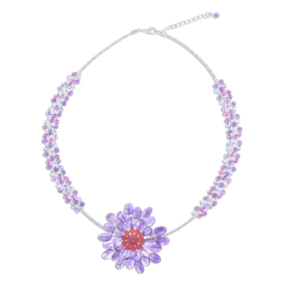 Amethyst flower necklace 'Purple Chrysanthemum'