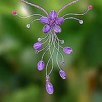 Amethyst flower necklace, 'Purple Forest'