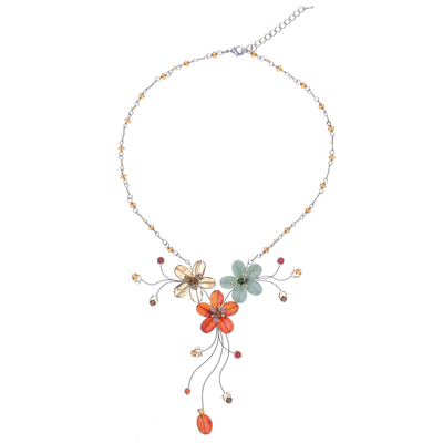 Artisan Crafted Carnelian and Citrine Flower Necklace